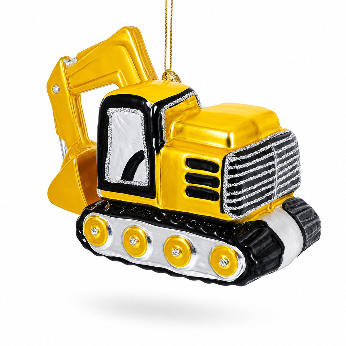 Excavator Construction Vehicle with Working Arm Glass Christmas Ornament