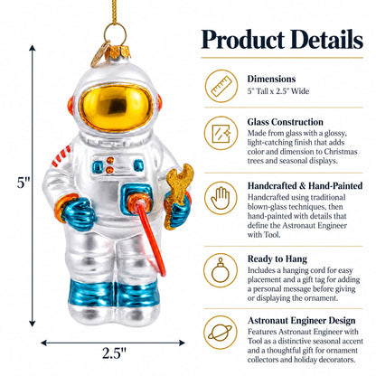 Astronaut Engineer with Tool Glass Christmas Ornament