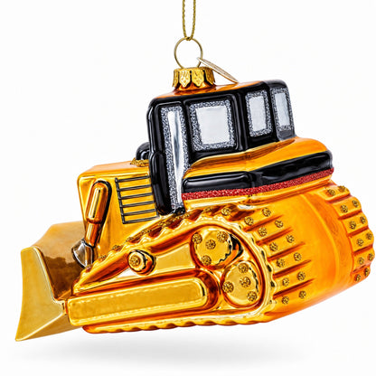 Tracked Bulldozer Construction Vehicle with Detailed Cab Glass Christmas Ornament