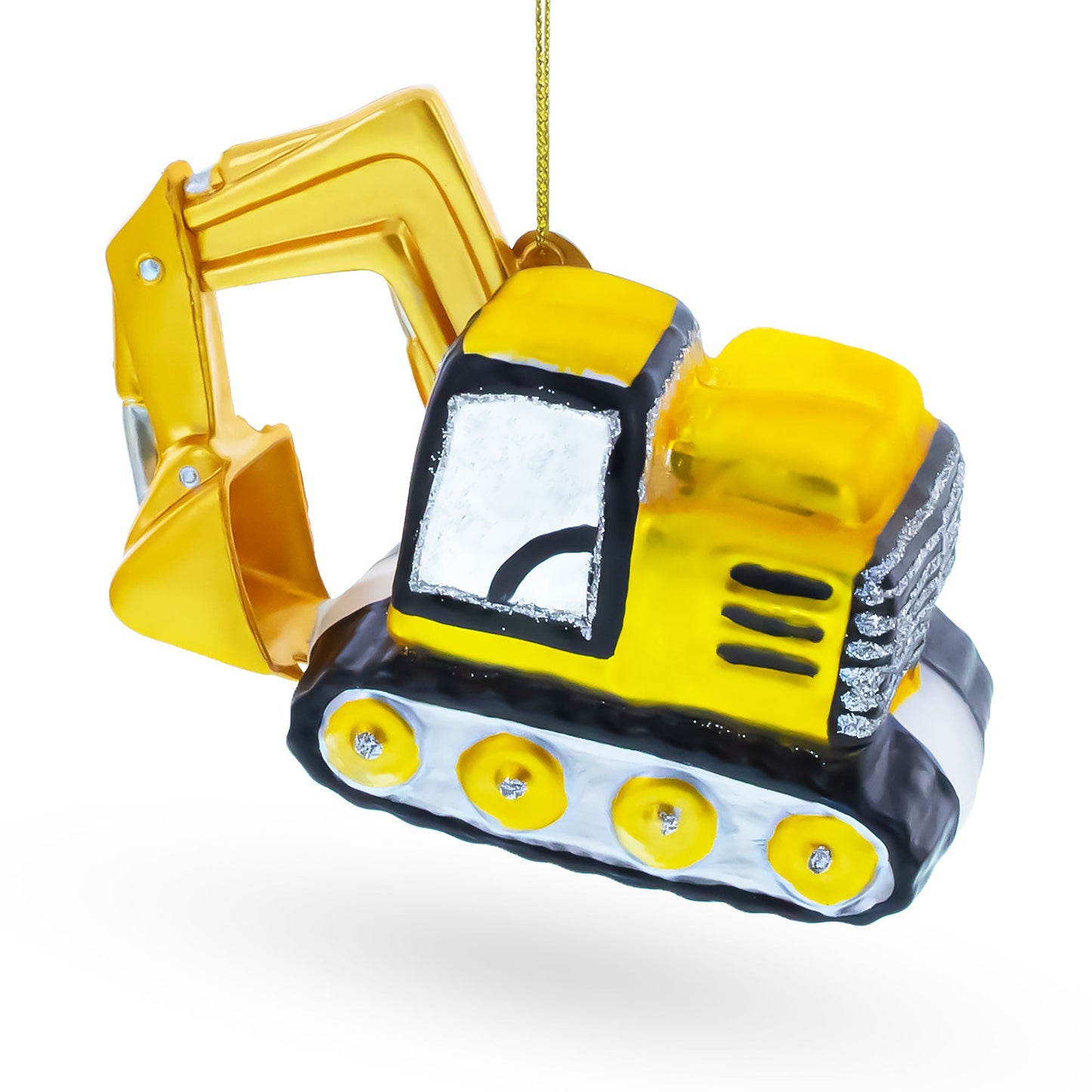 Tracked Excavator Construction Vehicle with Working Arm Glass Christmas Ornament