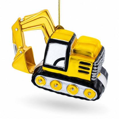 Tracked Excavator Construction Vehicle with Working Arm Glass Christmas Ornament