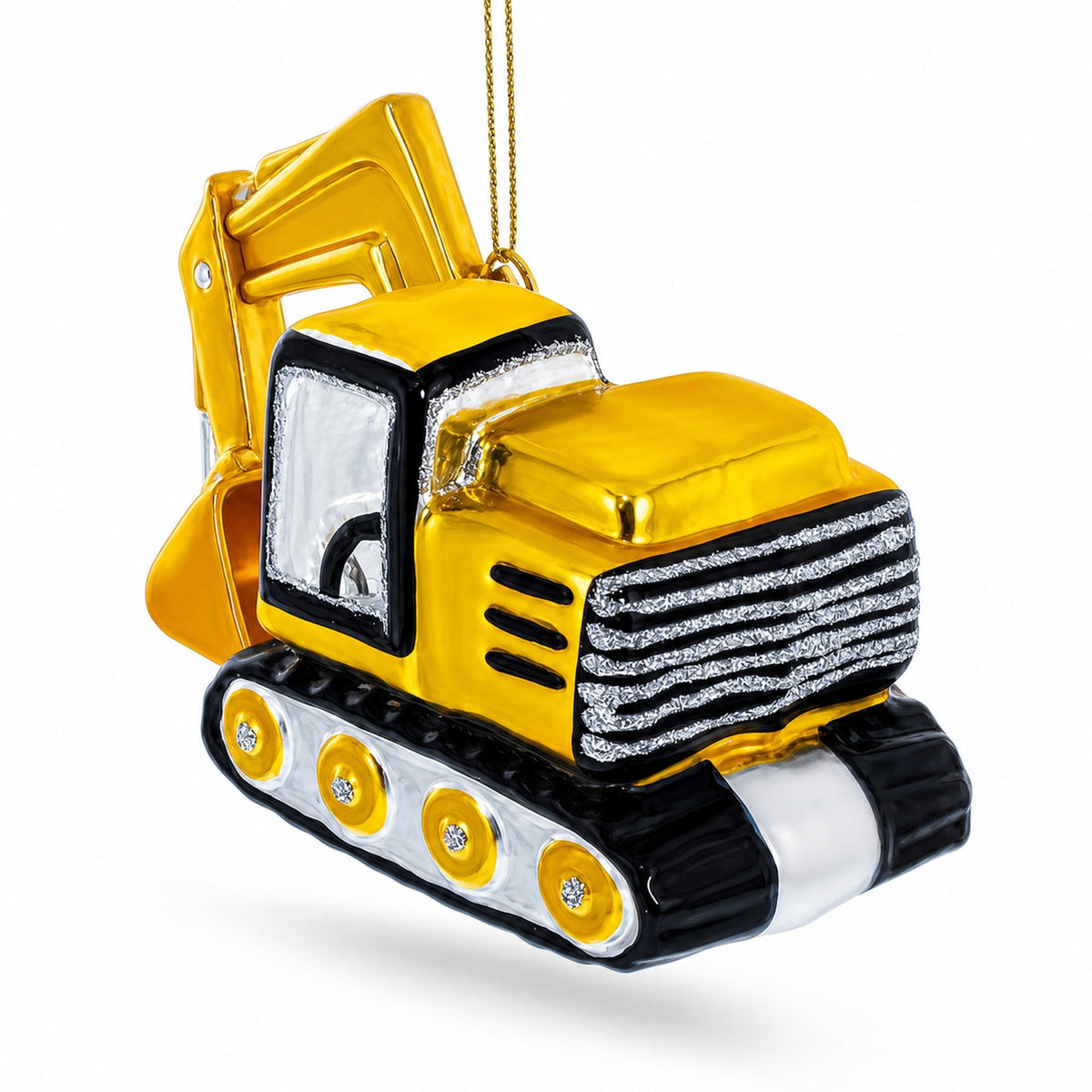 Tracked Excavator Construction Vehicle with Working Arm Glass Christmas Ornament