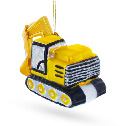 Tracked Excavator Construction Vehicle with Working Arm Glass Christmas Ornament