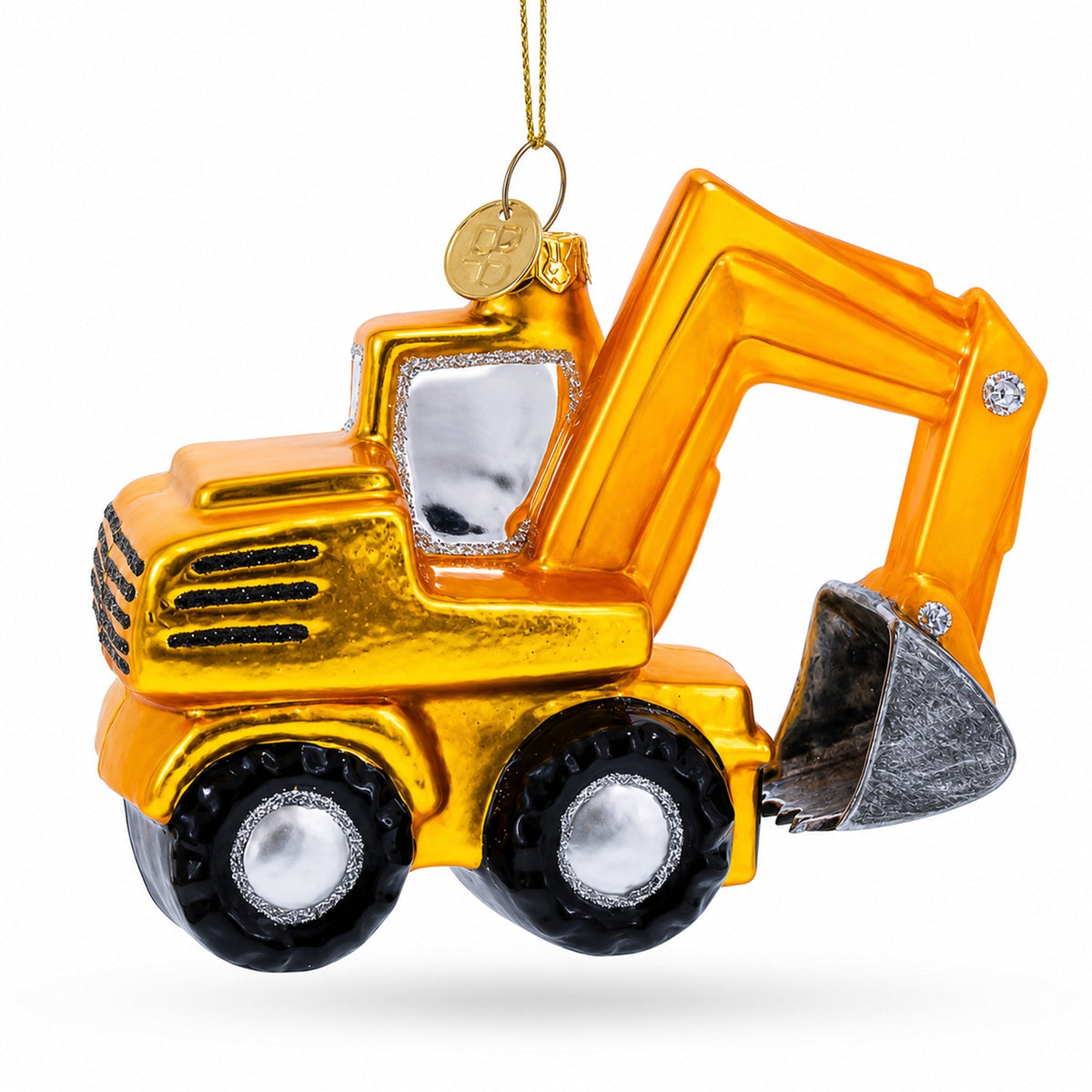 Wheel Excavator Construction Vehicle Glass Christmas Ornament