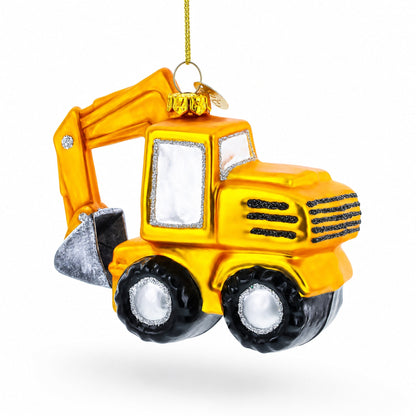 Wheel Excavator Construction Vehicle Glass Christmas Ornament