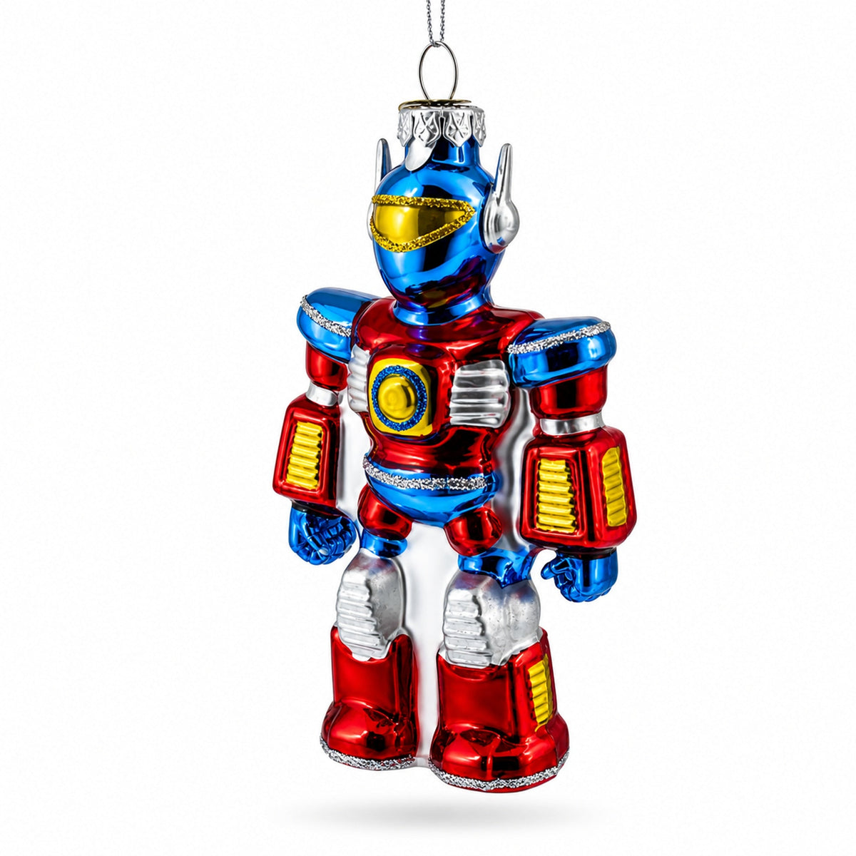 Battle Robot with Power Core Bot Glass Christmas Ornament