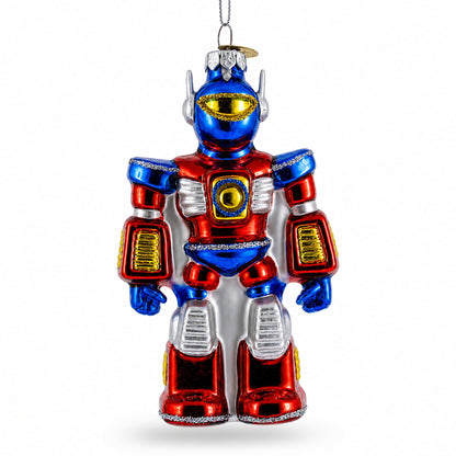 Battle Robot with Power Core Bot Glass Christmas Ornament