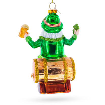 Irish Leprechaun Gnome Santa Holding Beer and Shamrock Glass Christmas Ornament