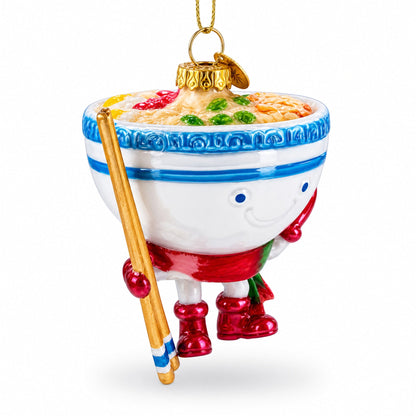 Noodle Ramen Bowl with Chopsticks Glass Christmas Ornament