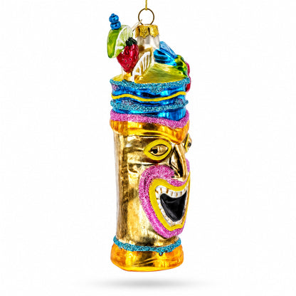 Hawaiian Tiki Totem with Tropical Cocktail Glass Christmas Ornament