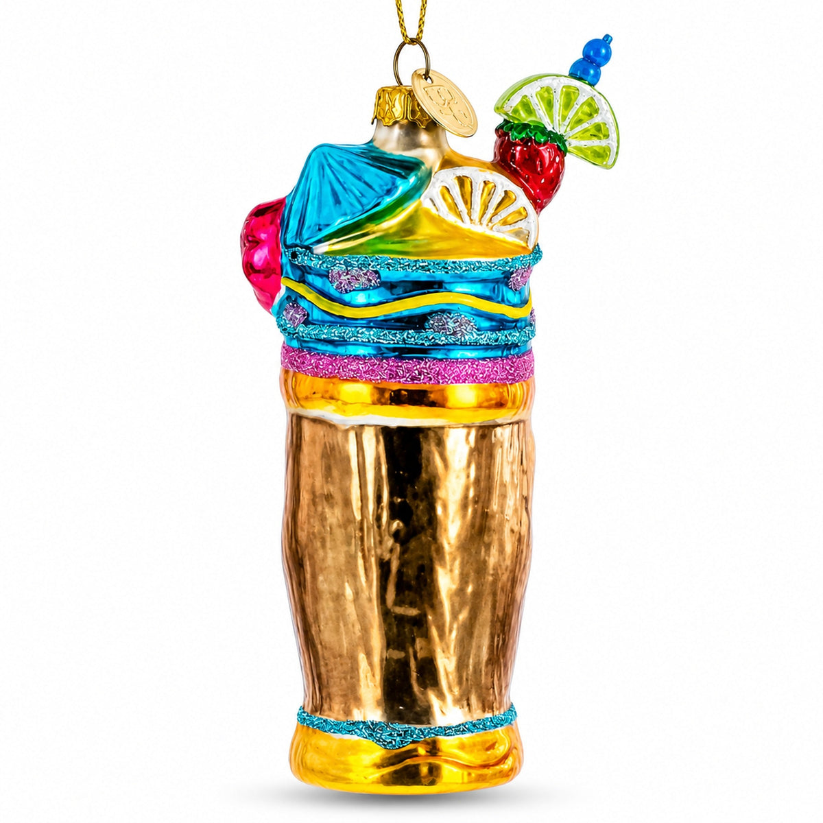 Hawaiian Tiki Totem with Tropical Cocktail Glass Christmas Ornament