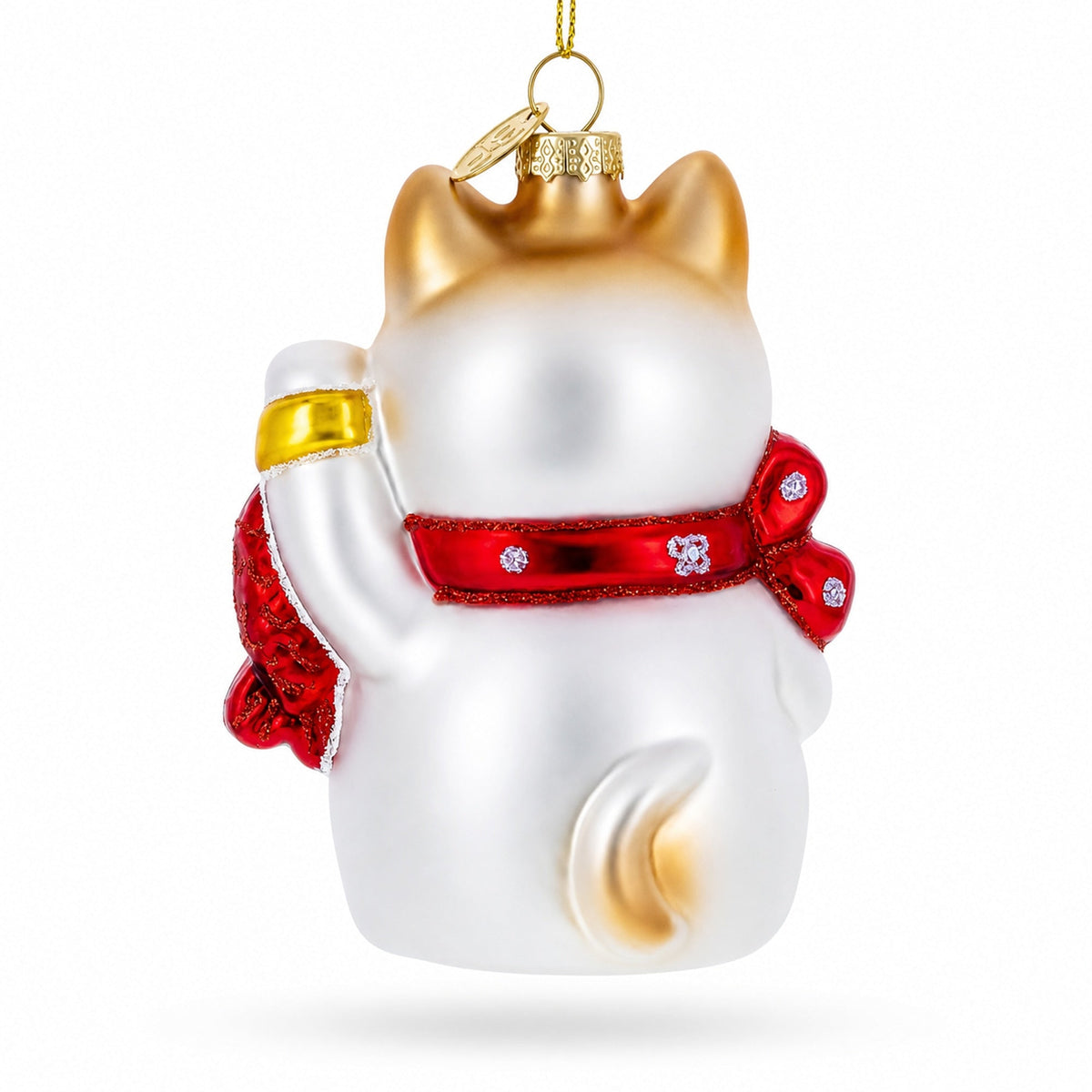 Lucky Maneki Neko Fortune Cat with Gold Coins Glass Christmas Ornament