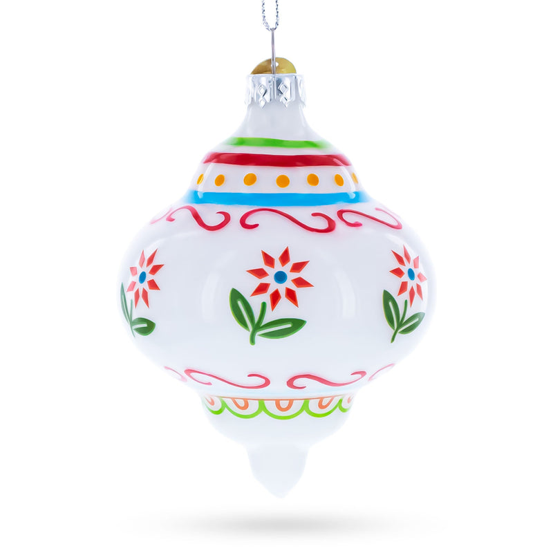 Finial with Floral Pattern Glass Christmas Ornament