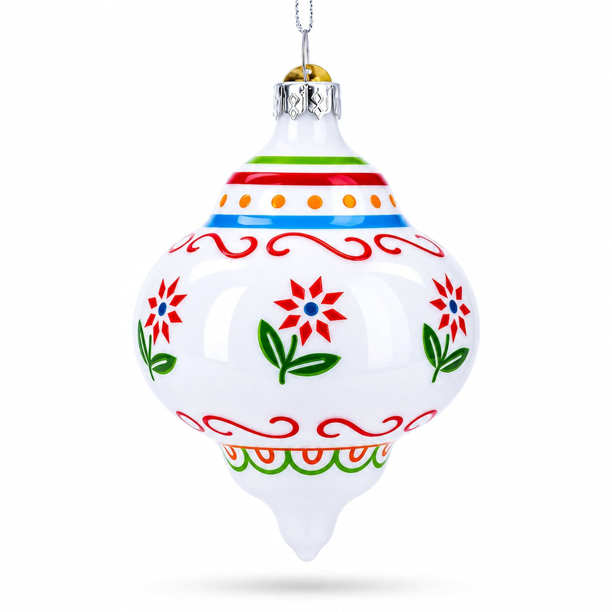 Finial with Floral Pattern Glass Christmas Ornament