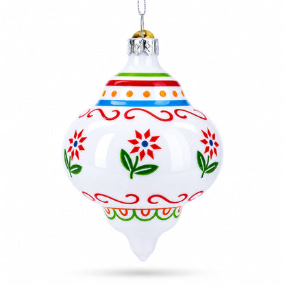 Finial with Floral Pattern Glass Christmas Ornament
