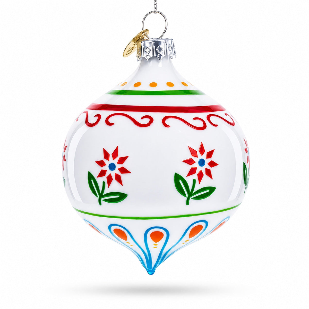 Floral Finial Drop Glass Christmas Ornament