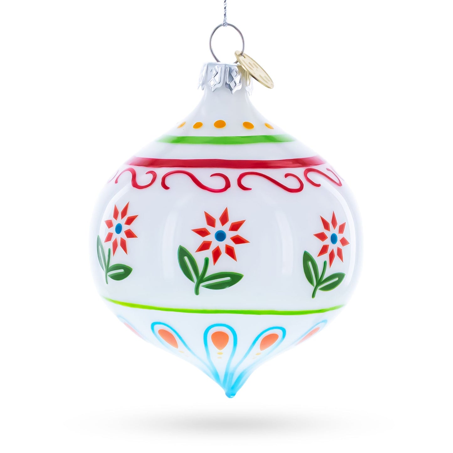 Floral Finial Drop Glass Christmas Ornament
