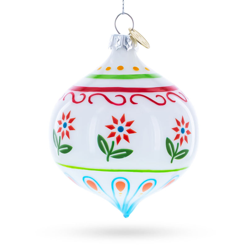 Floral Finial Drop Glass Christmas Ornament
