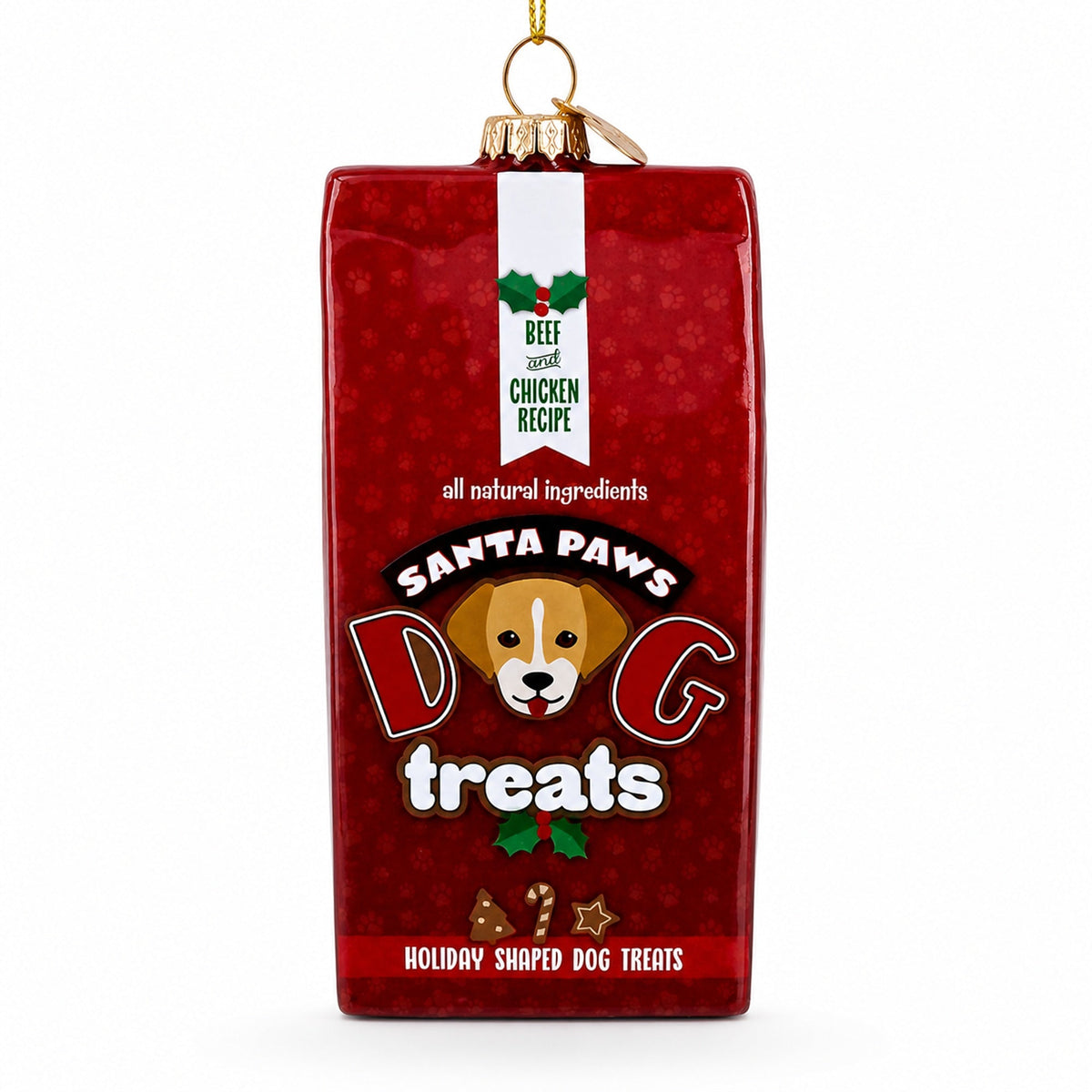 Santa's Dog Treat Pack Glass Christmas Ornament