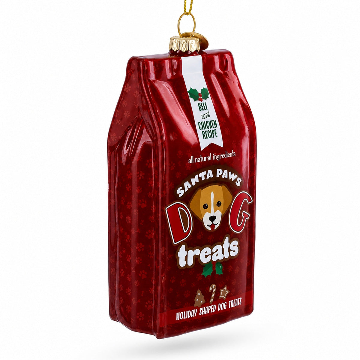 Santa's Dog Treat Pack Glass Christmas Ornament