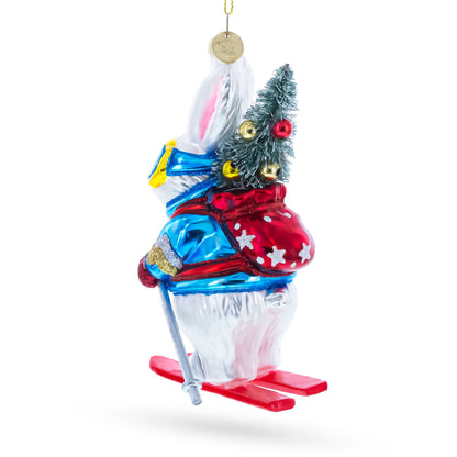 Skiing Bunny Rabbit Wearing Goggles Glass Christmas Ornament