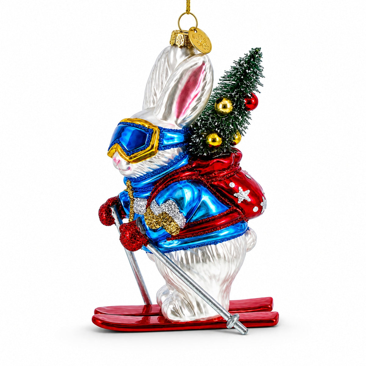 Skiing Bunny Rabbit Wearing Goggles Glass Christmas Ornament