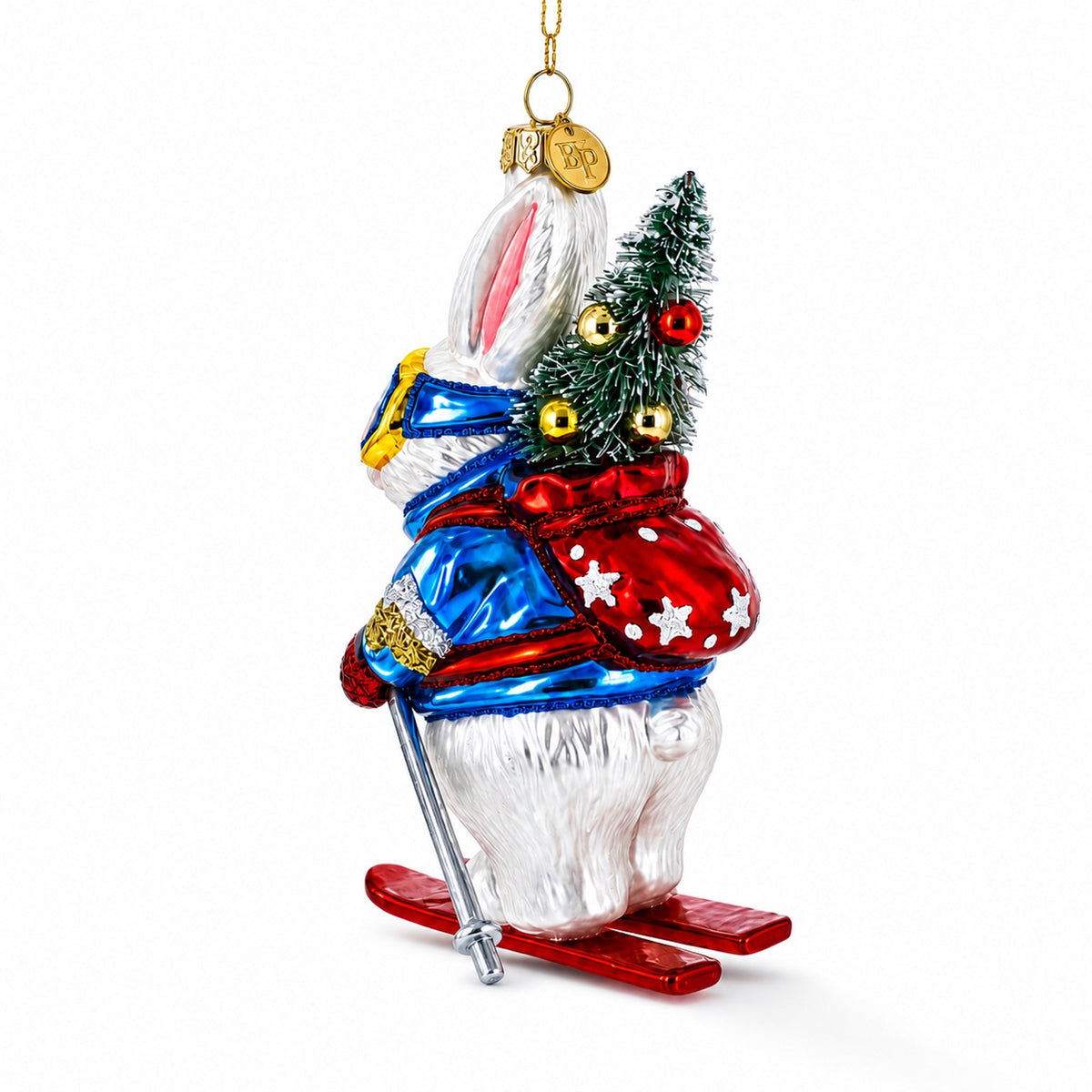 Skiing Bunny Rabbit Wearing Goggles Glass Christmas Ornament