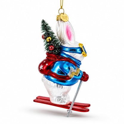 Skiing Bunny Rabbit Wearing Goggles Glass Christmas Ornament