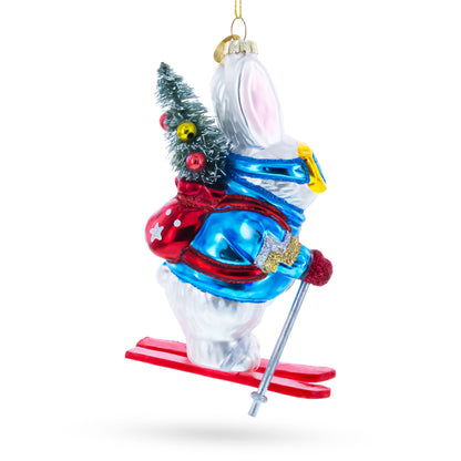 Skiing Bunny Rabbit Wearing Goggles Glass Christmas Ornament