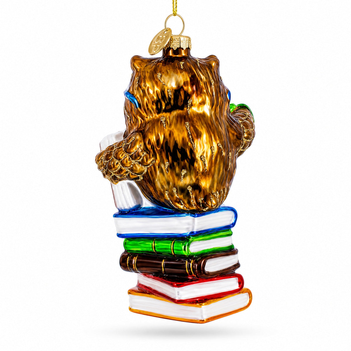 Love to Read Wise Owl with Books Glass Christmas Ornament