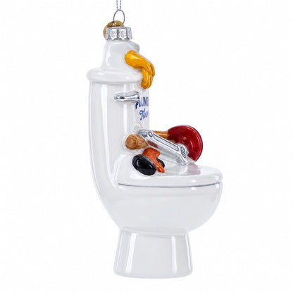 Fix It Plumber Throne with Plunger and Wrench Glass Christmas Ornament