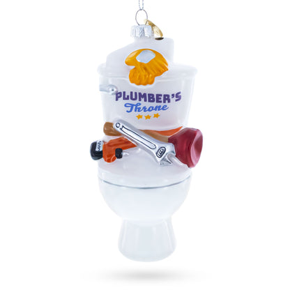 Fix It Plumber Throne with Plunger and Wrench Glass Christmas Ornament