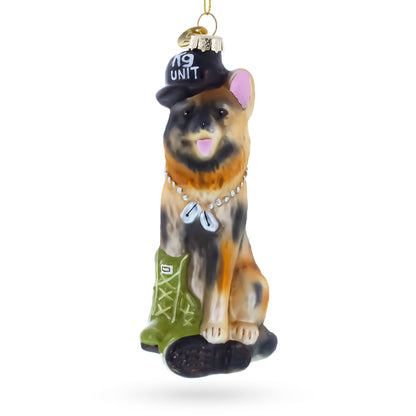German Shepherd K9 Police Dog Glass Christmas Ornament