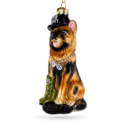 German Shepherd K9 Police Dog Glass Christmas Ornament