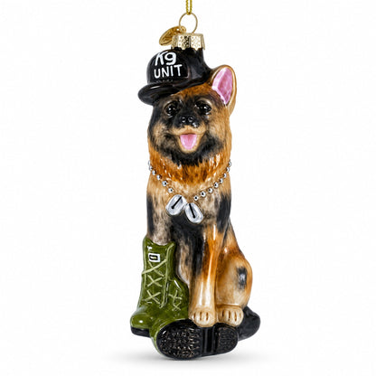 German Shepherd K9 Police Dog Glass Christmas Ornament