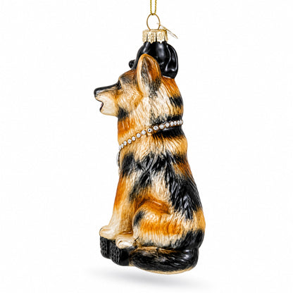 German Shepherd K9 Police Dog Glass Christmas Ornament