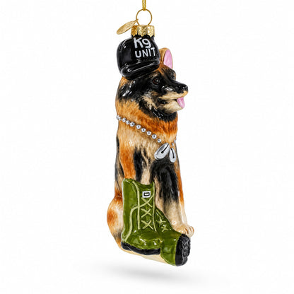 German Shepherd K9 Police Dog Glass Christmas Ornament
