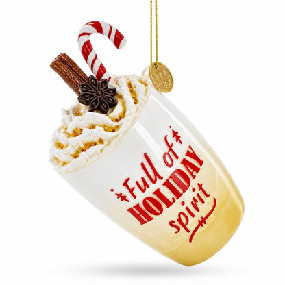 Whipped Cream Holiday Spirit Cocktail with Candy Cane Glass Christmas Ornament