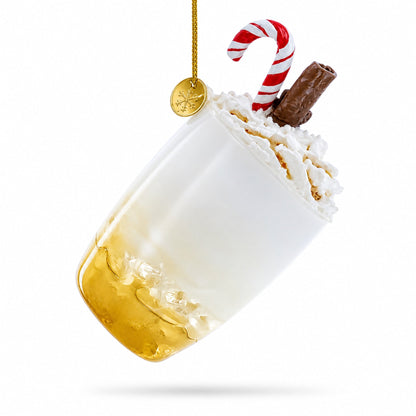 Whipped Cream Holiday Spirit Cocktail with Candy Cane Glass Christmas Ornament