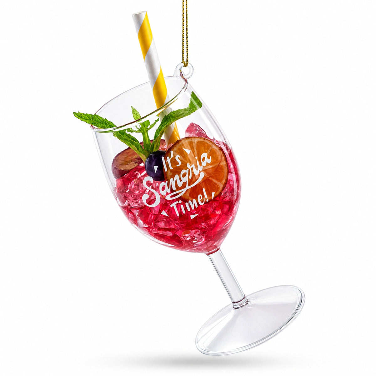 Sangria Iced Cocktail Drink with Straw Glass Christmas Ornament