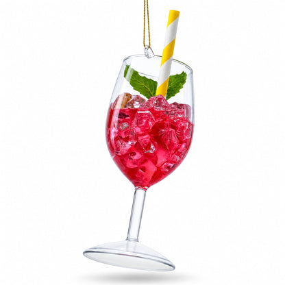 Sangria Iced Cocktail Drink with Straw Glass Christmas Ornament