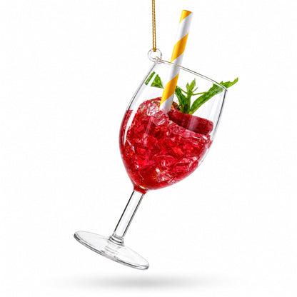 Sangria Iced Cocktail Drink with Straw Glass Christmas Ornament