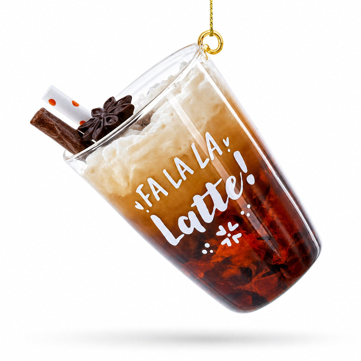 Whipped Latte Holiday Drink with Cinnamon Stick Glass Christmas Ornament
