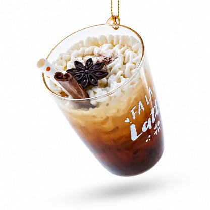 Whipped Latte Holiday Drink with Cinnamon Stick Glass Christmas Ornament