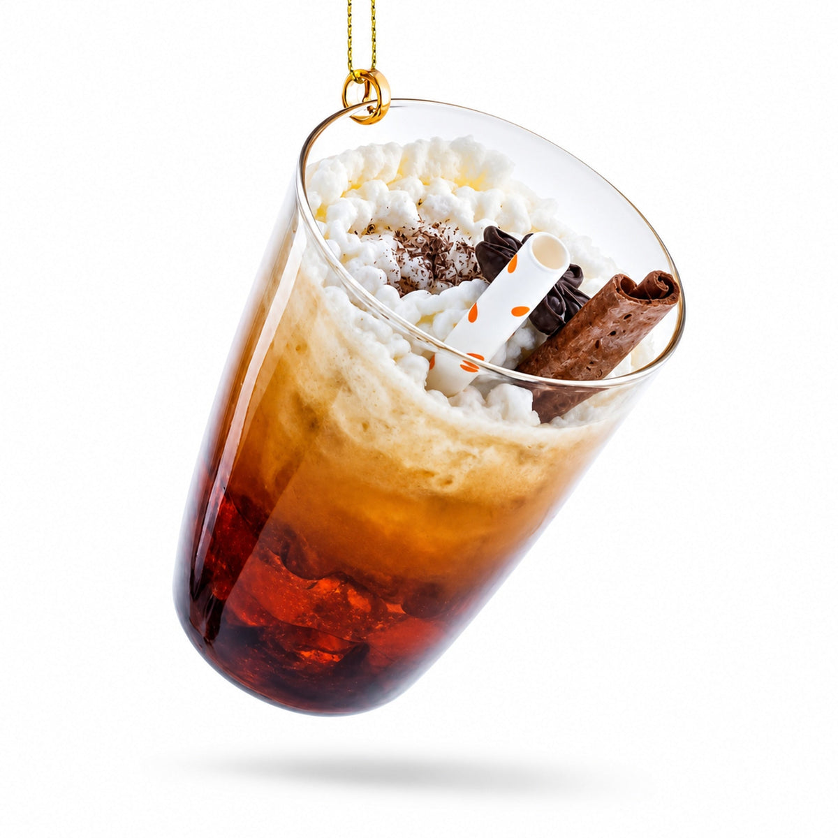 Whipped Latte Holiday Drink with Cinnamon Stick Glass Christmas Ornament