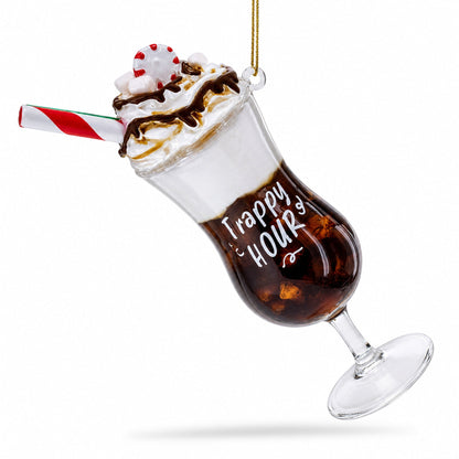 Frappy with Whipped Cream Glass Christmas Ornament