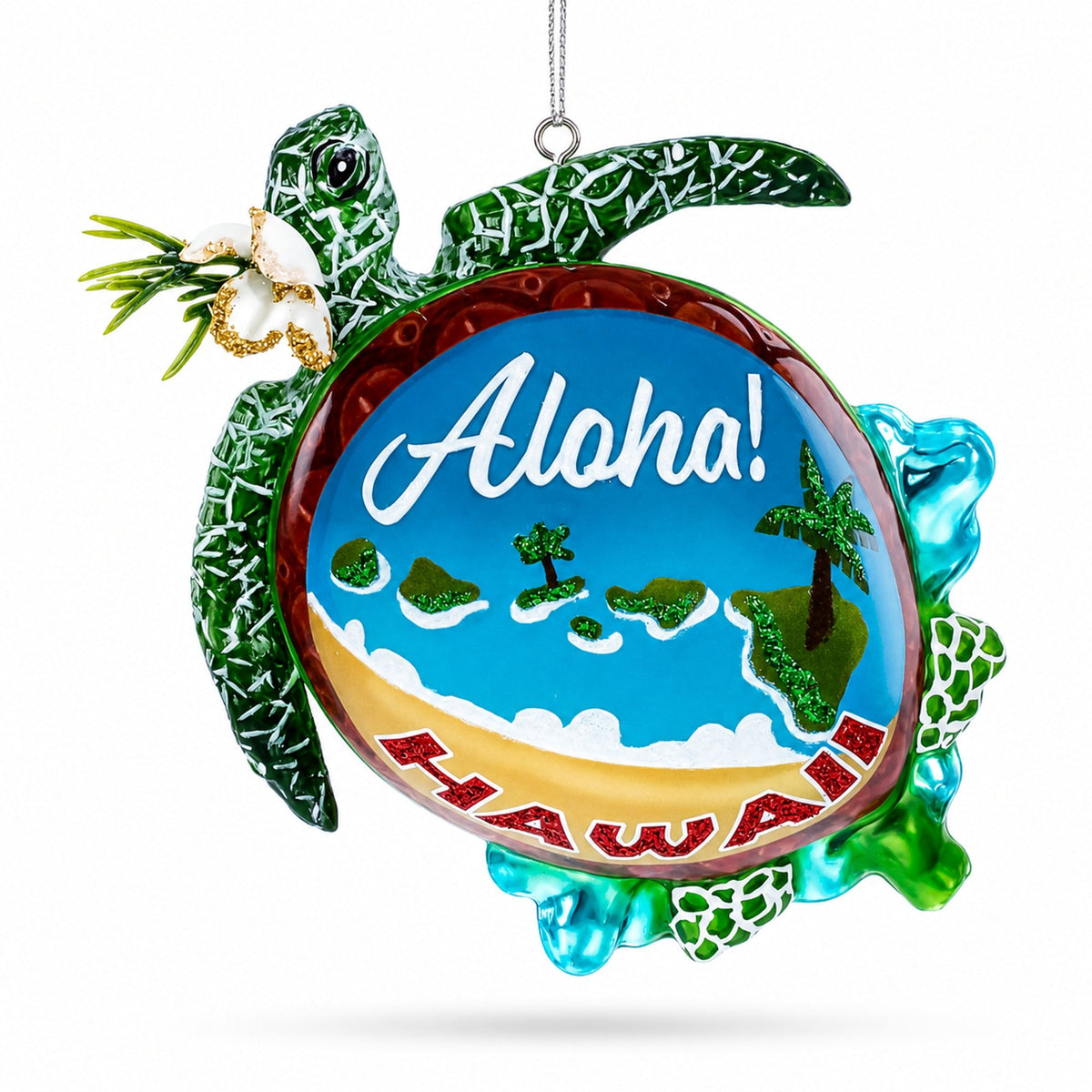 Hawaiian Aloha Turtle Glass Christmas Ornament