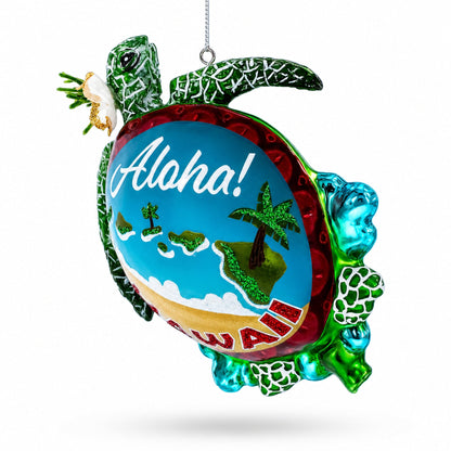 Hawaiian Aloha Turtle Glass Christmas Ornament
