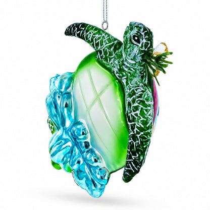 Hawaiian Aloha Turtle Glass Christmas Ornament