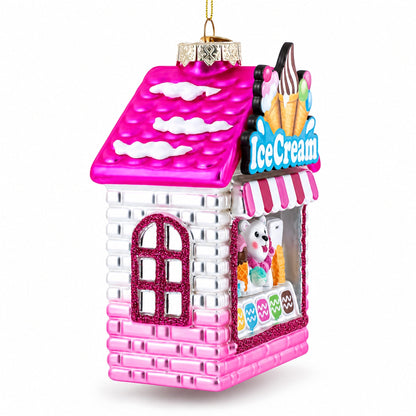 Ice Cream Shop with Polar Bear Glass Christmas Ornament